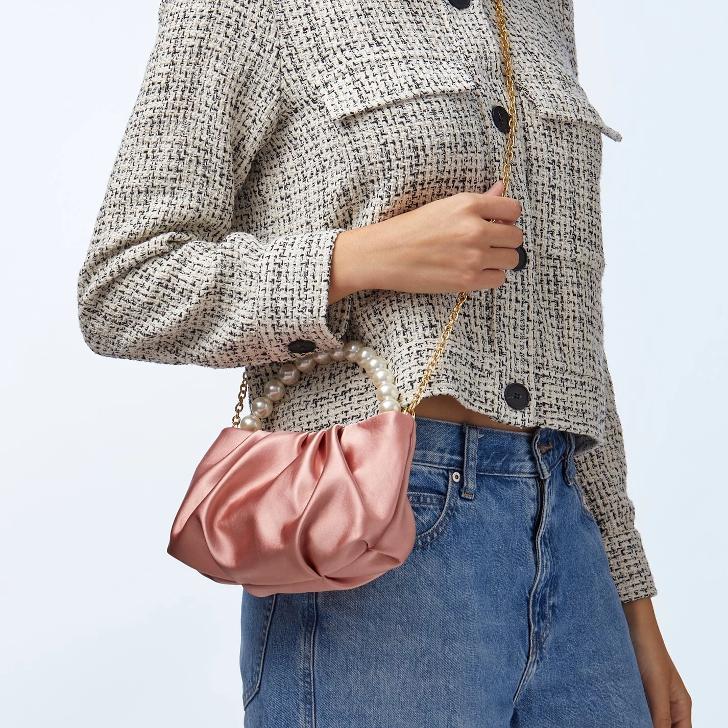 DUSTY ROSE MARLOWE SATIN EVENING POUCH - Image 2