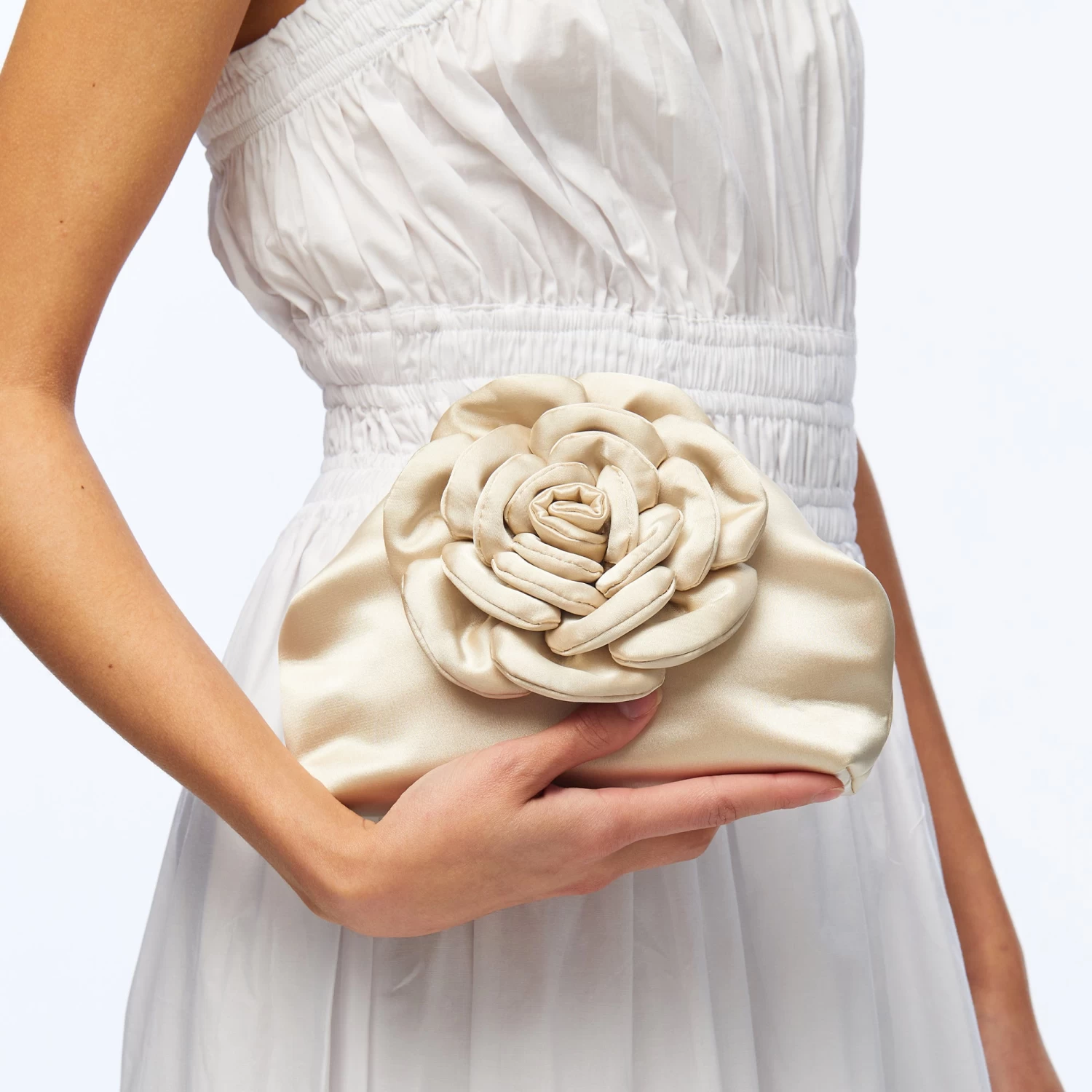IVORY ROSIE SATIN CLUTCH - Image 2
