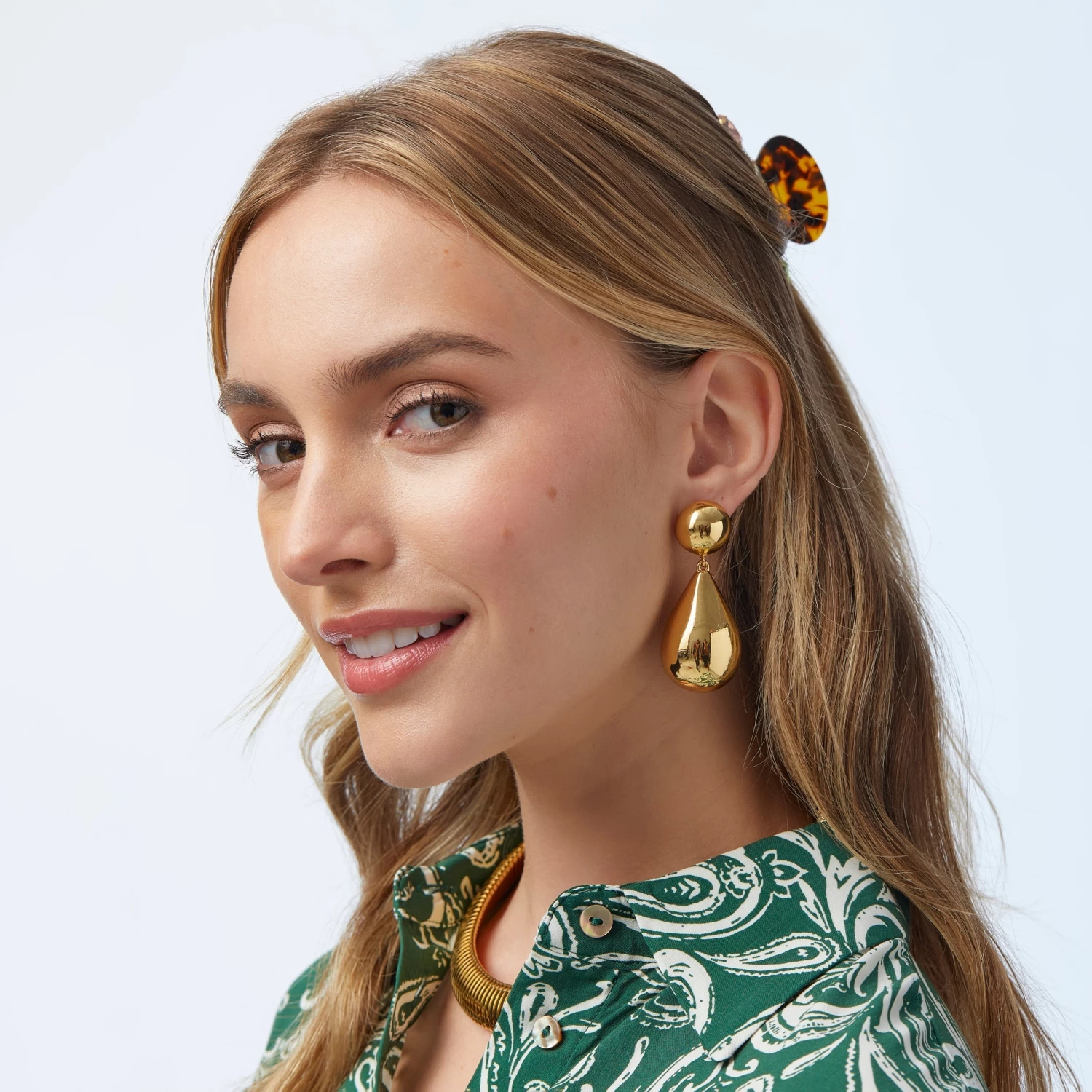 GOLD SMALL DOME TEARDROP EARRINGS - Image 2