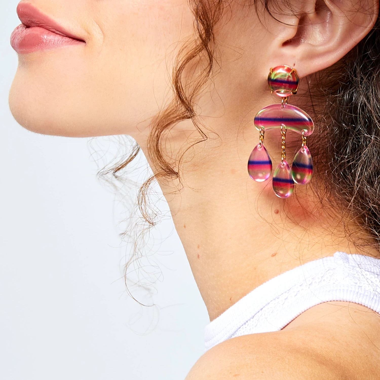 HOLOGRAPHIC RAINBOW RAINDROP FRINGE EARRINGS - Image 2