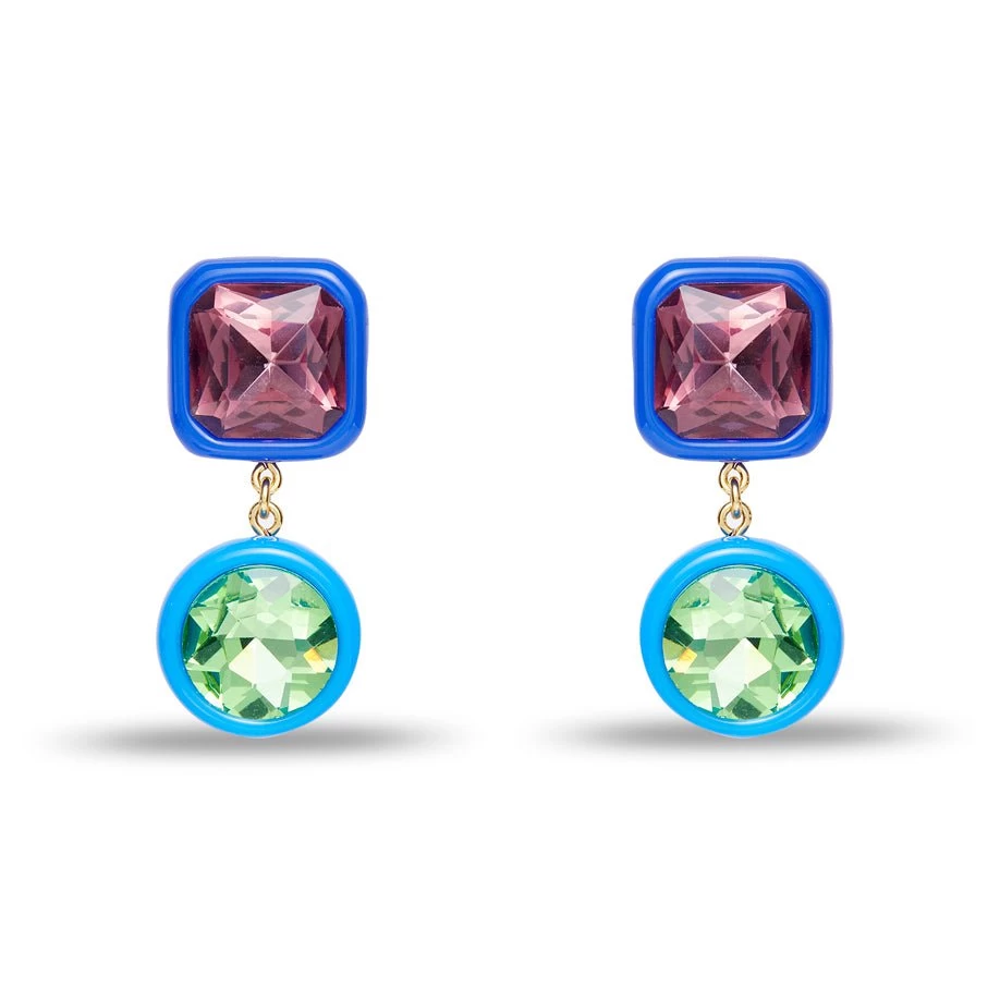 NAVY POP GEM DROP EARRINGS