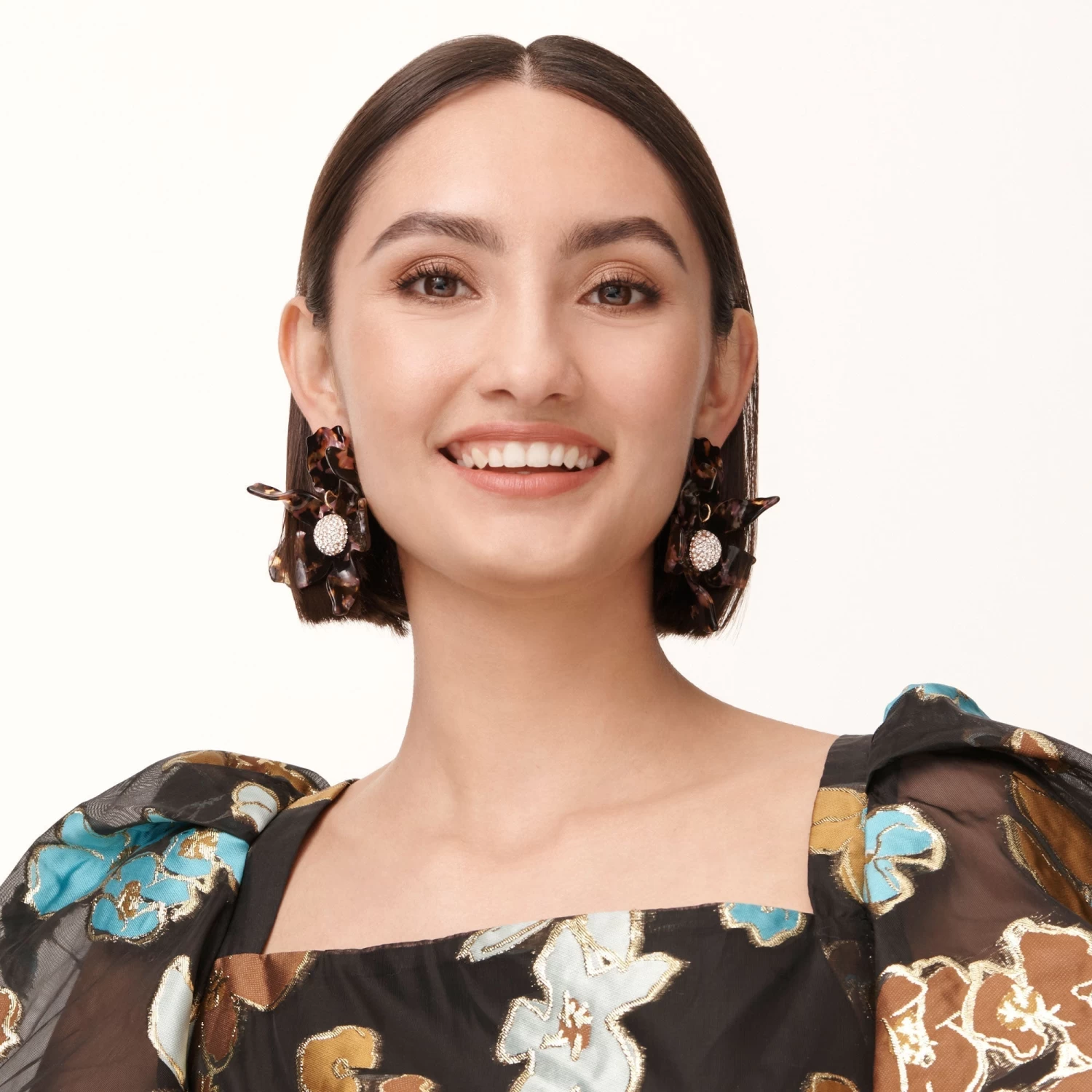 10 YEAR ANNIVERSARY ROSE TORTOISE CRYSTAL LILY PIERCED EARRINGS - Image 3