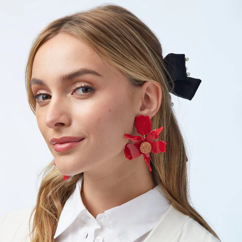 *PRE-ORDER* SCARLET CRYSTAL LILY EARRINGS - Image 2