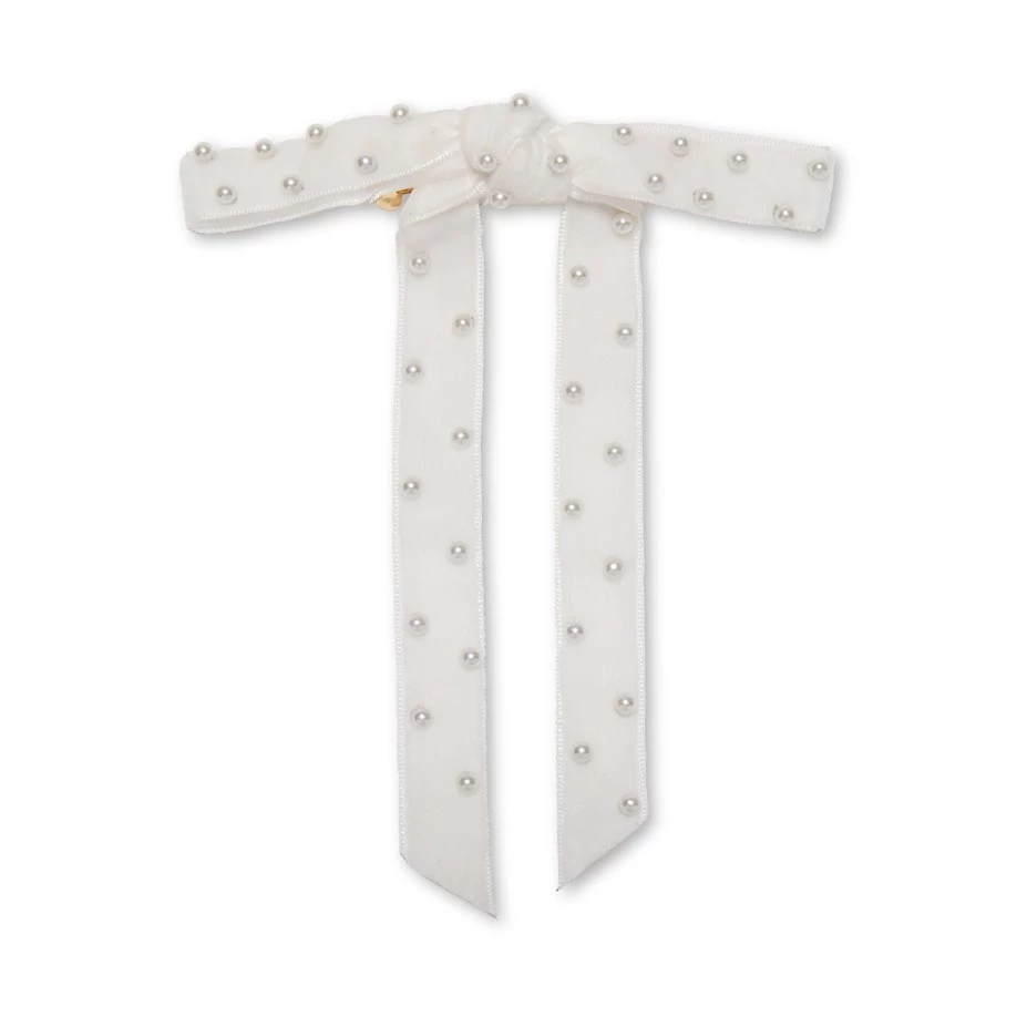 IVORY BARDOT PEARL EMBELLISHED BOW BARRETTE