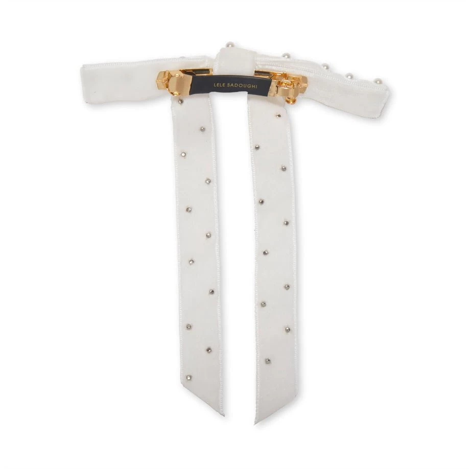 IVORY BARDOT PEARL EMBELLISHED BOW BARRETTE - Image 3