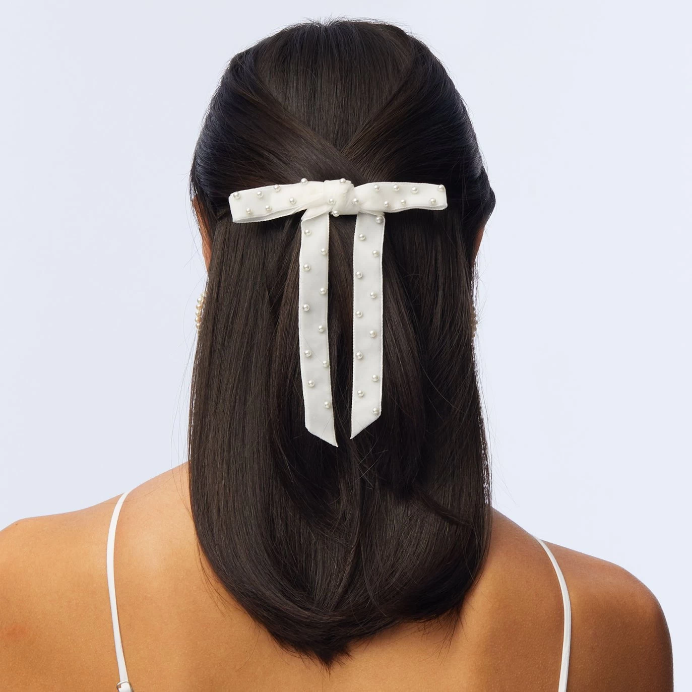 IVORY BARDOT PEARL EMBELLISHED BOW BARRETTE - Image 2