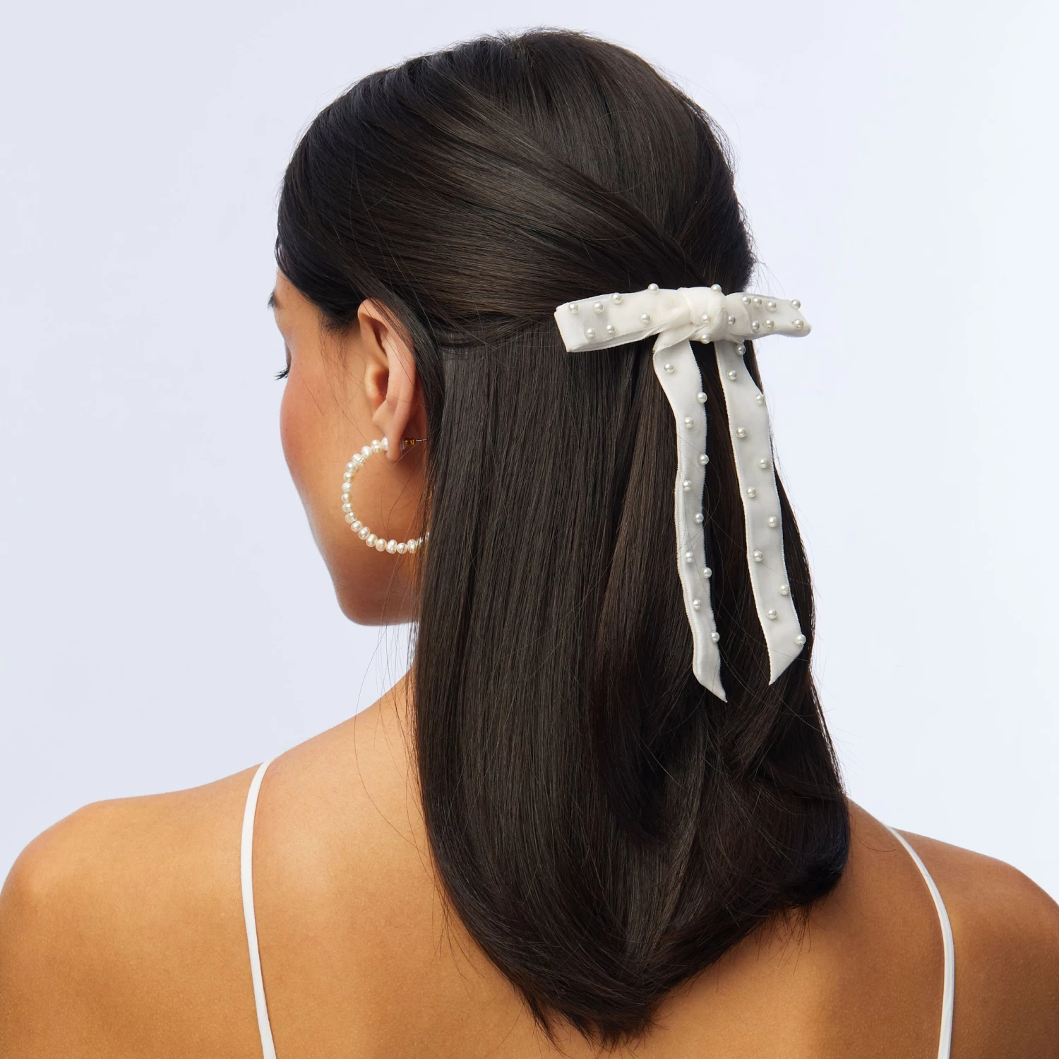 IVORY BARDOT PEARL EMBELLISHED BOW BARRETTE - Image 4