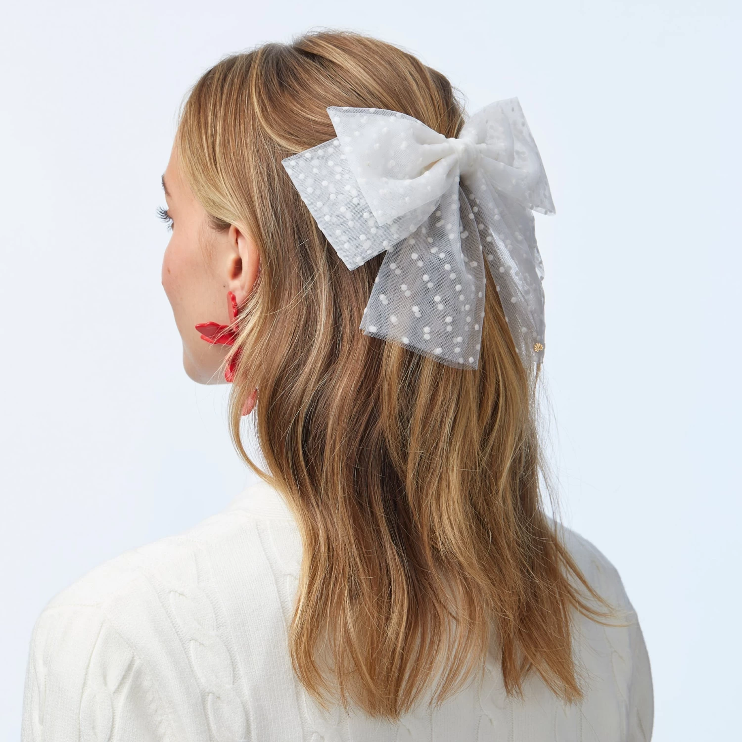 IVORY SWISS DOT SHEER BOW BARRETTE - Image 4