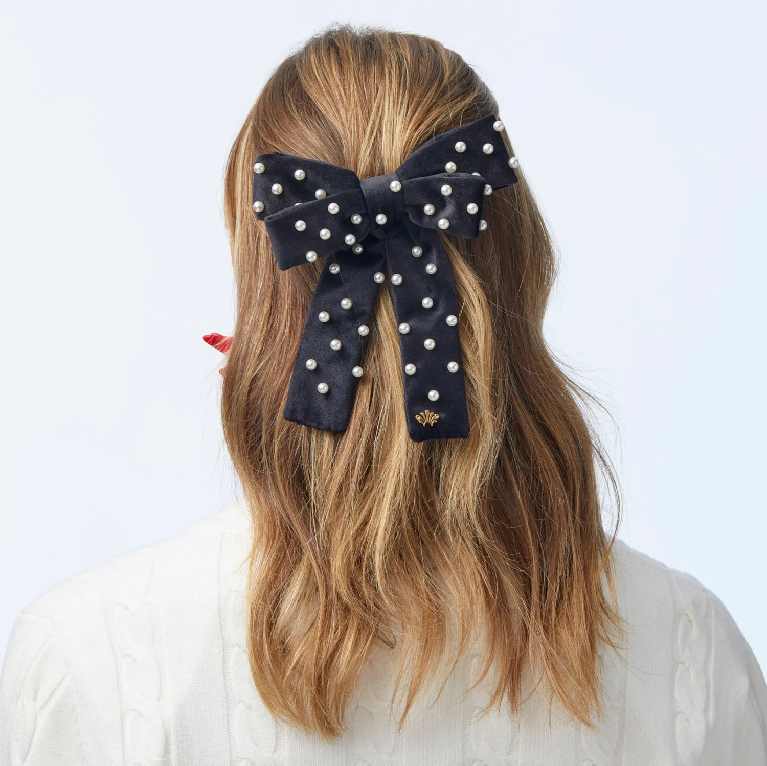 JET PEARL EMBELLISHED ANTOINETTE BOW BARRETTE - Image 2