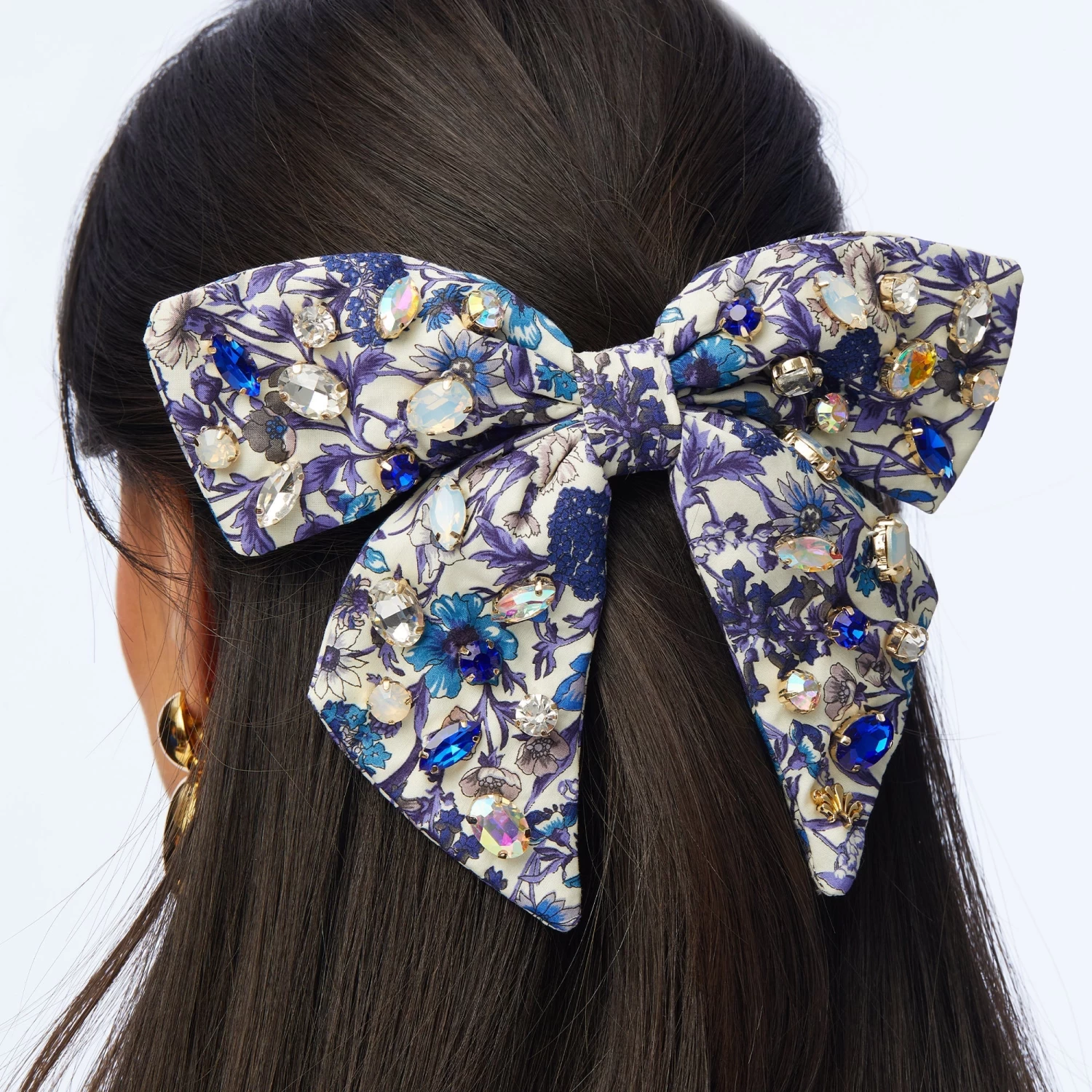 RACHEL FLORAL GLITTERING CRYSTAL BOW BARRETTE - Image 4