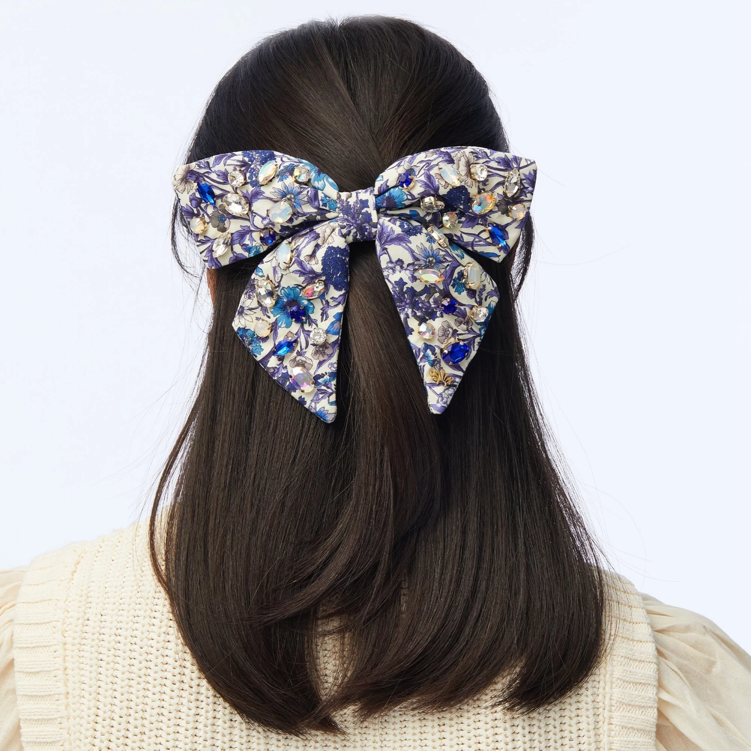 RACHEL FLORAL GLITTERING CRYSTAL BOW BARRETTE - Image 2