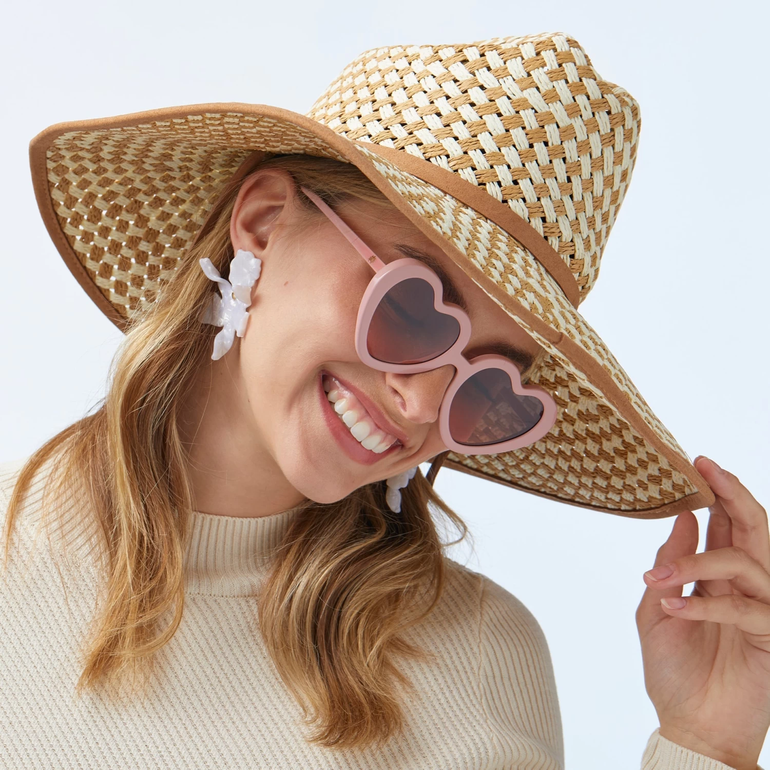 NATURAL STRAW CHECKERED HAT - Image 2