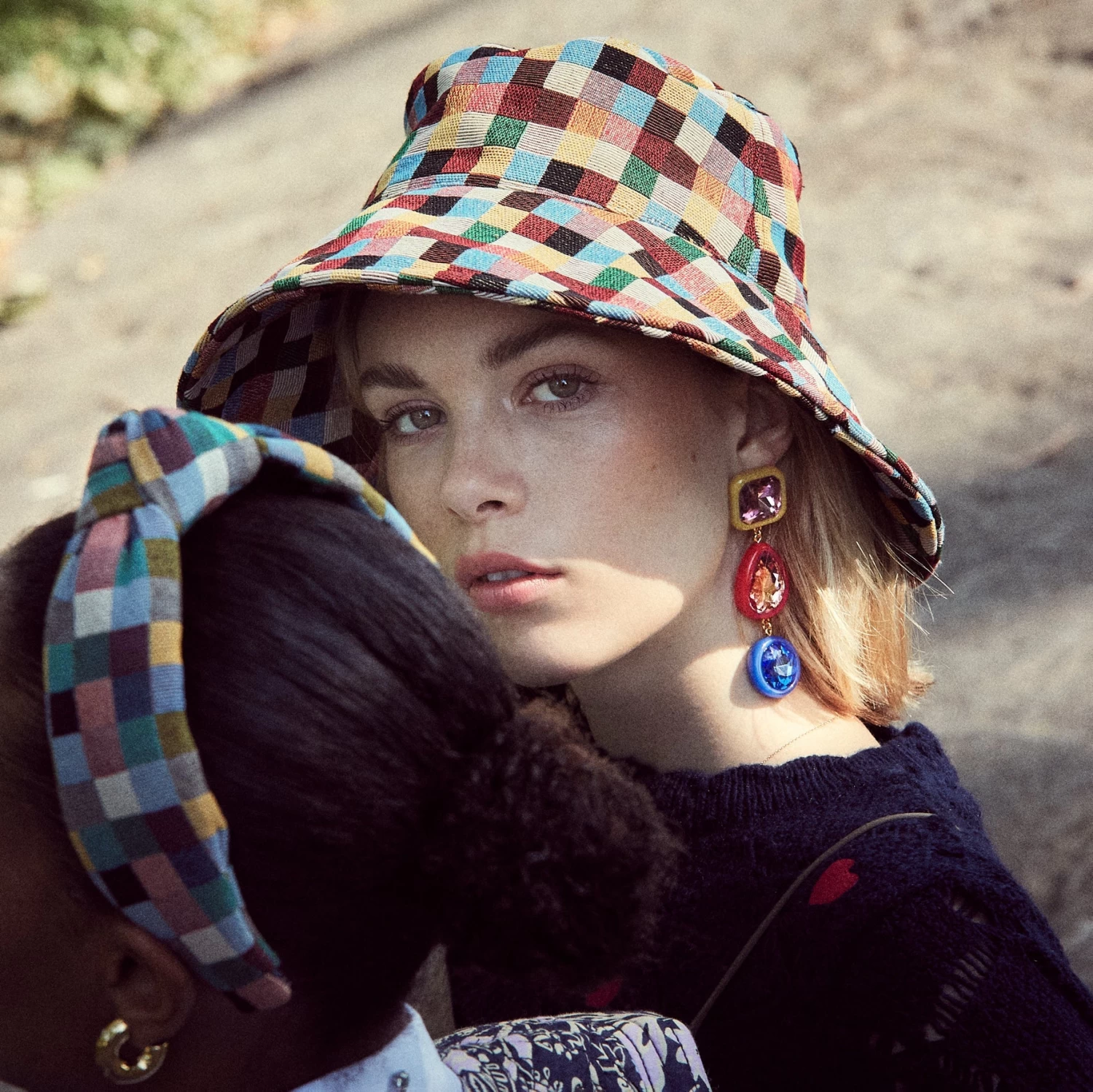 RAINBOW POP CHECKERED LONG BRIM BUCKET HAT - Image 4