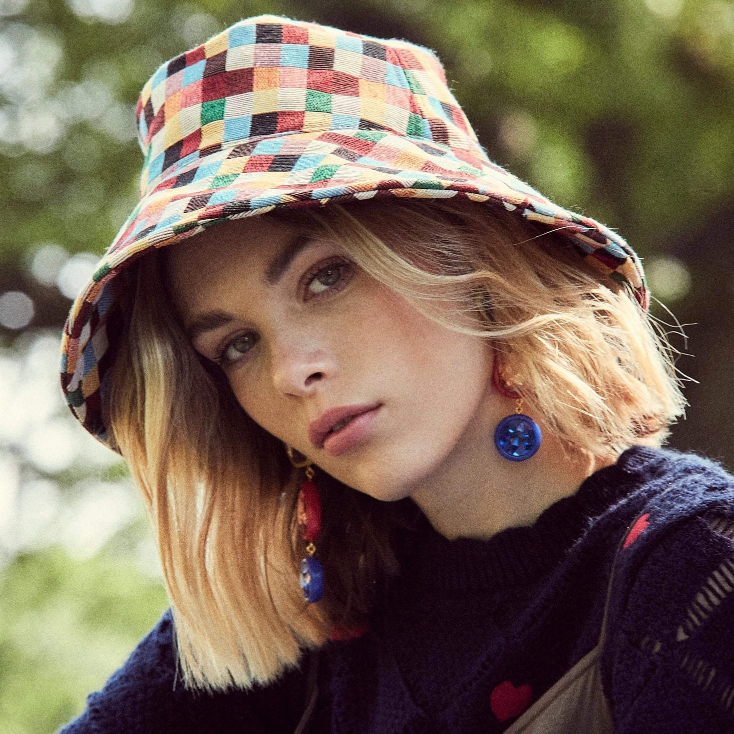 RAINBOW POP CHECKERED LONG BRIM BUCKET HAT - Image 2