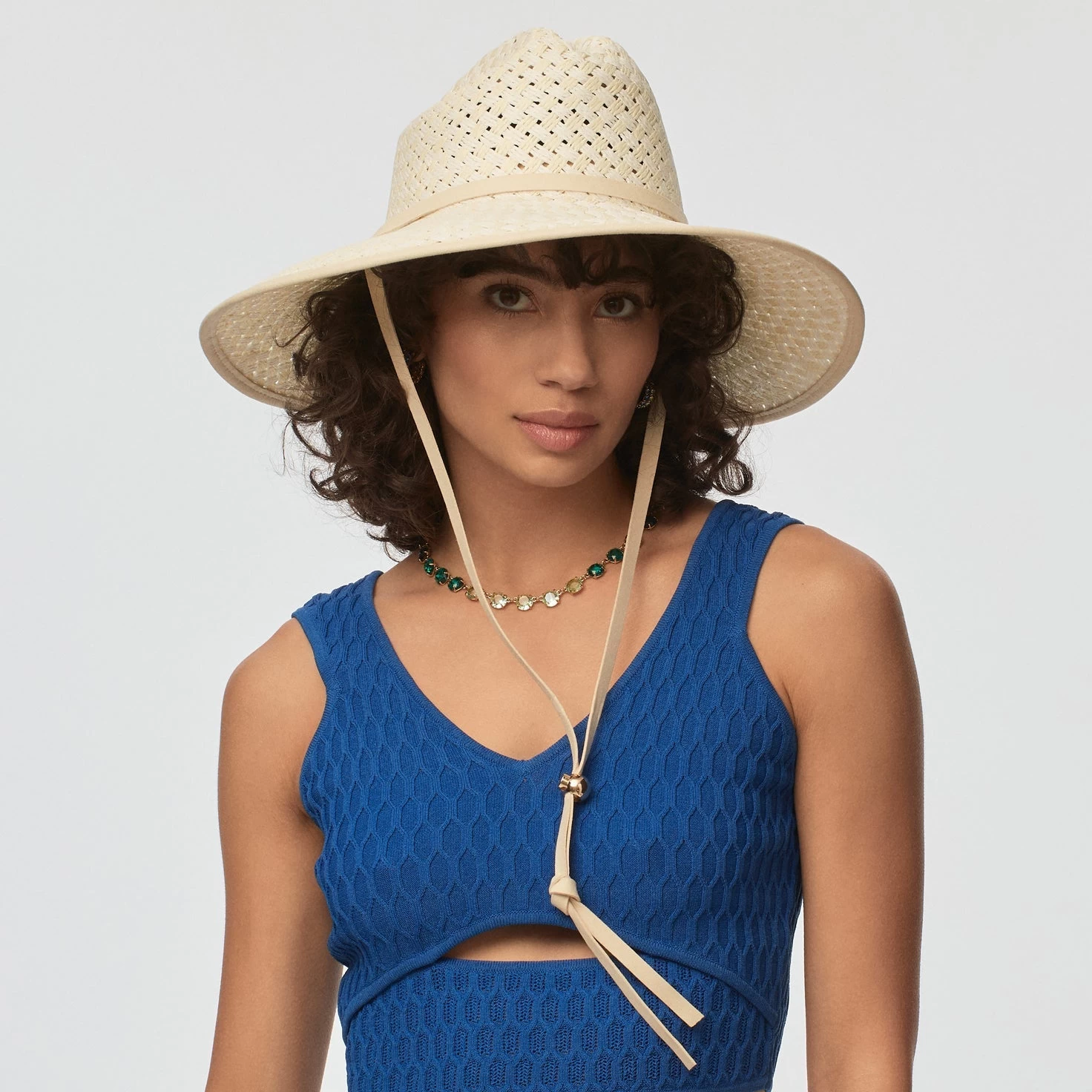 WHITE WASHED STRAW CHECKERED HAT - Image 2