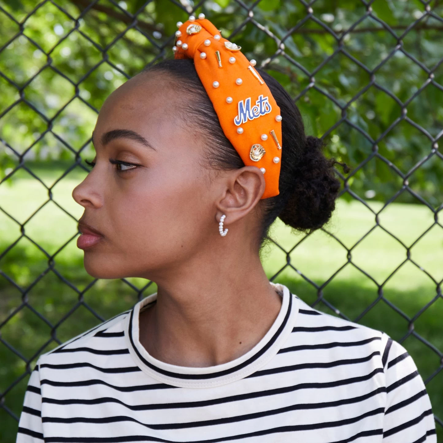 ORANGE NY METS EMBELLISHED KNOTTED HEADBAND - Image 2