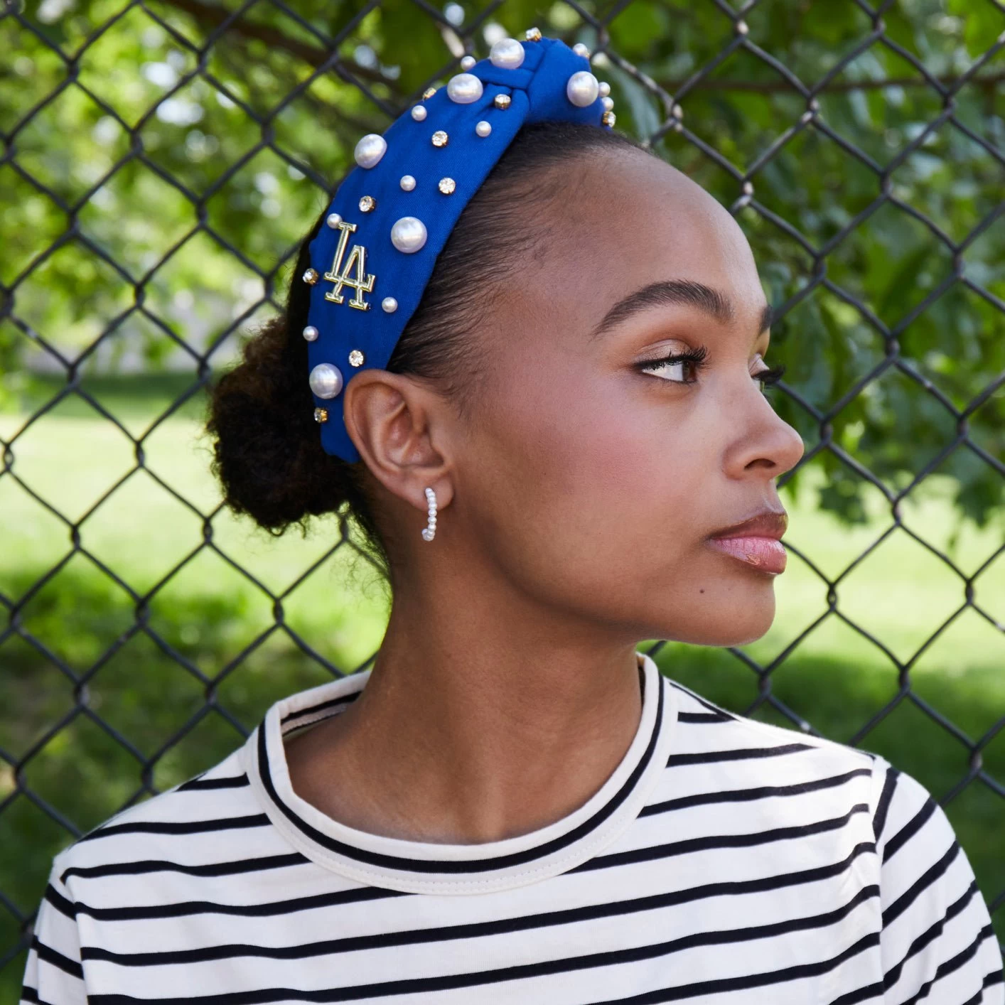 LA BREEZE LA DODGERS EMBELLISHED KNOTTED HEADBAND - Image 2