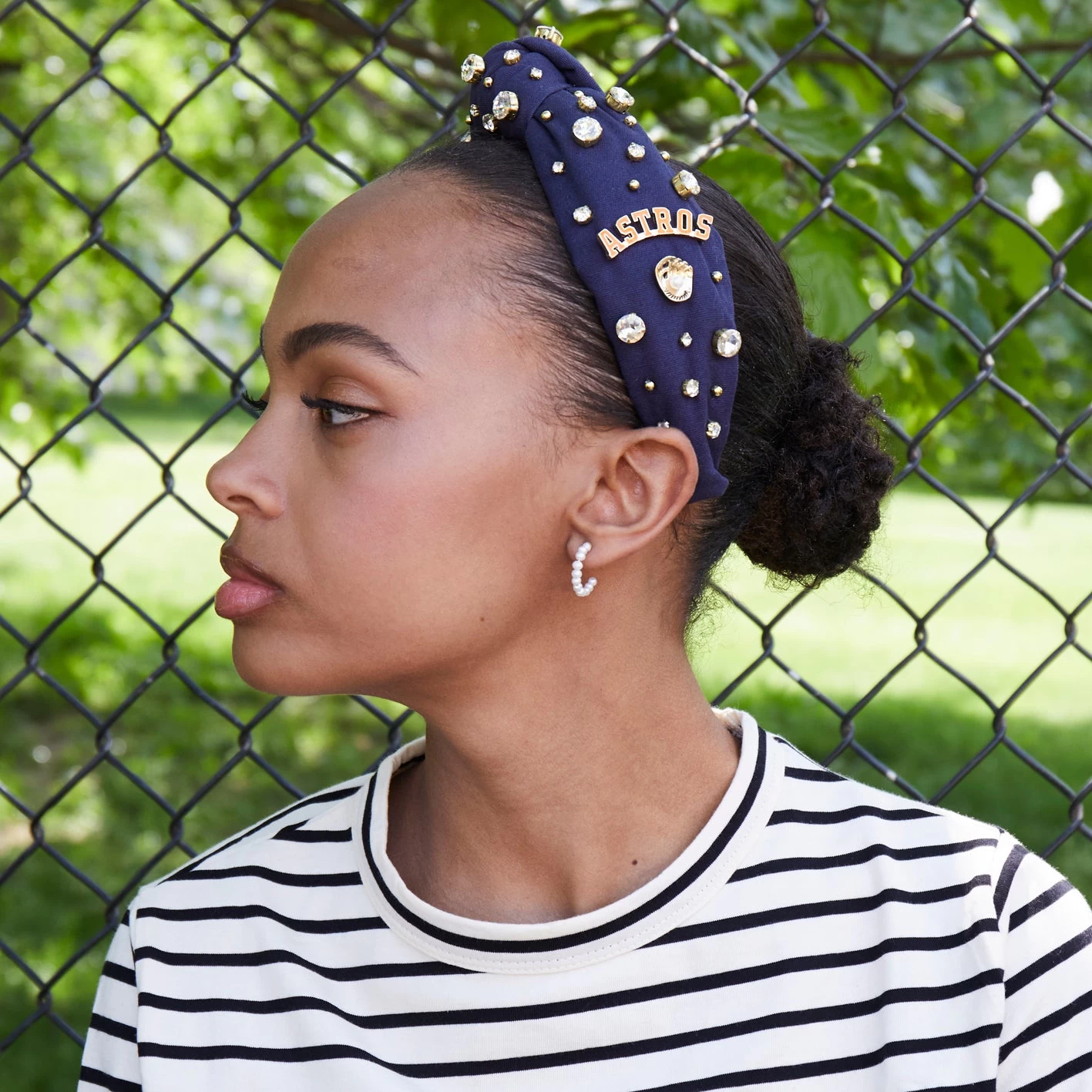 NAVY HOUSTON ASTROS EMBELLISHED KNOTTED HEADBAND - Image 2