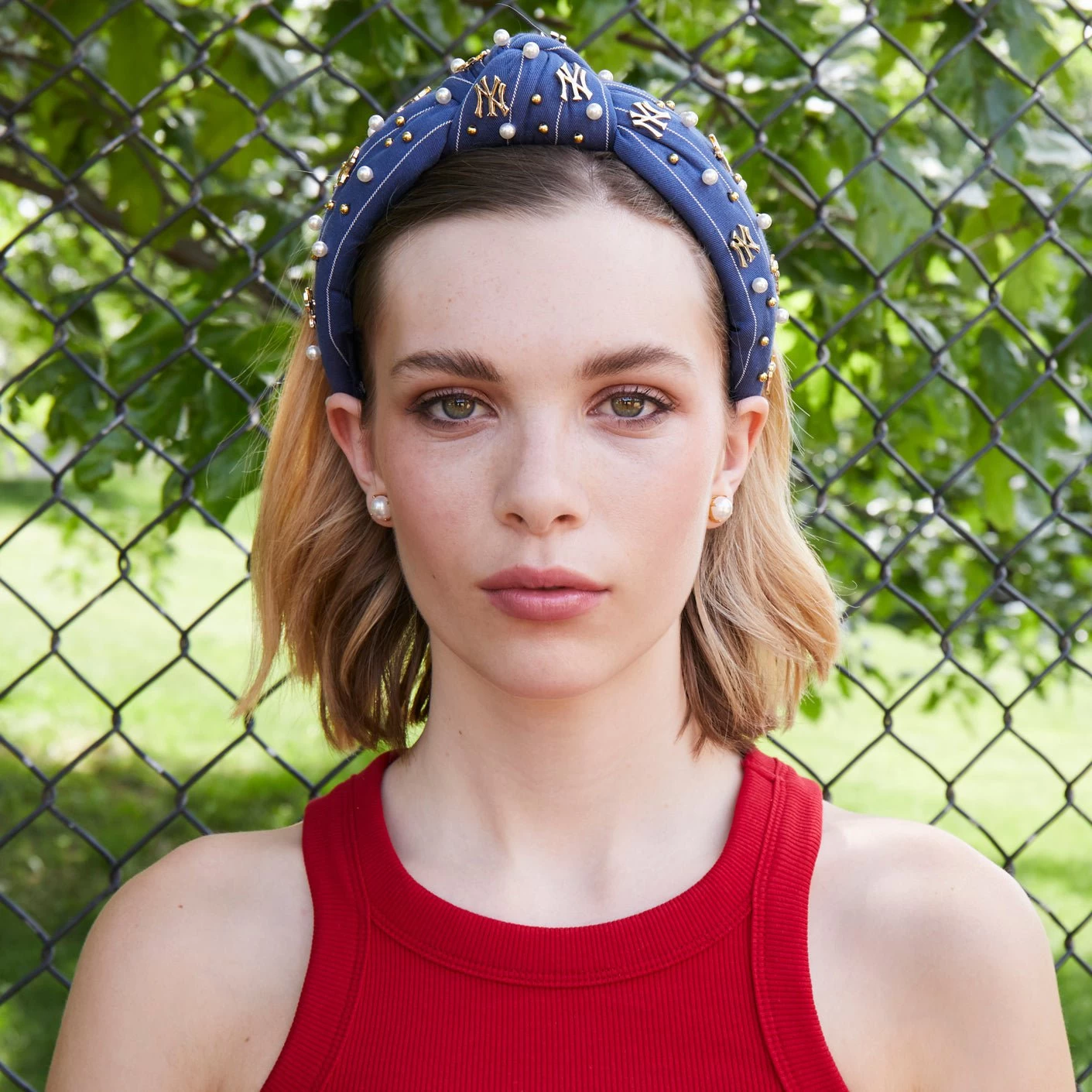 NAVY NY YANKEES EMBELLISHED KNOTTED HEADBAND - Image 2