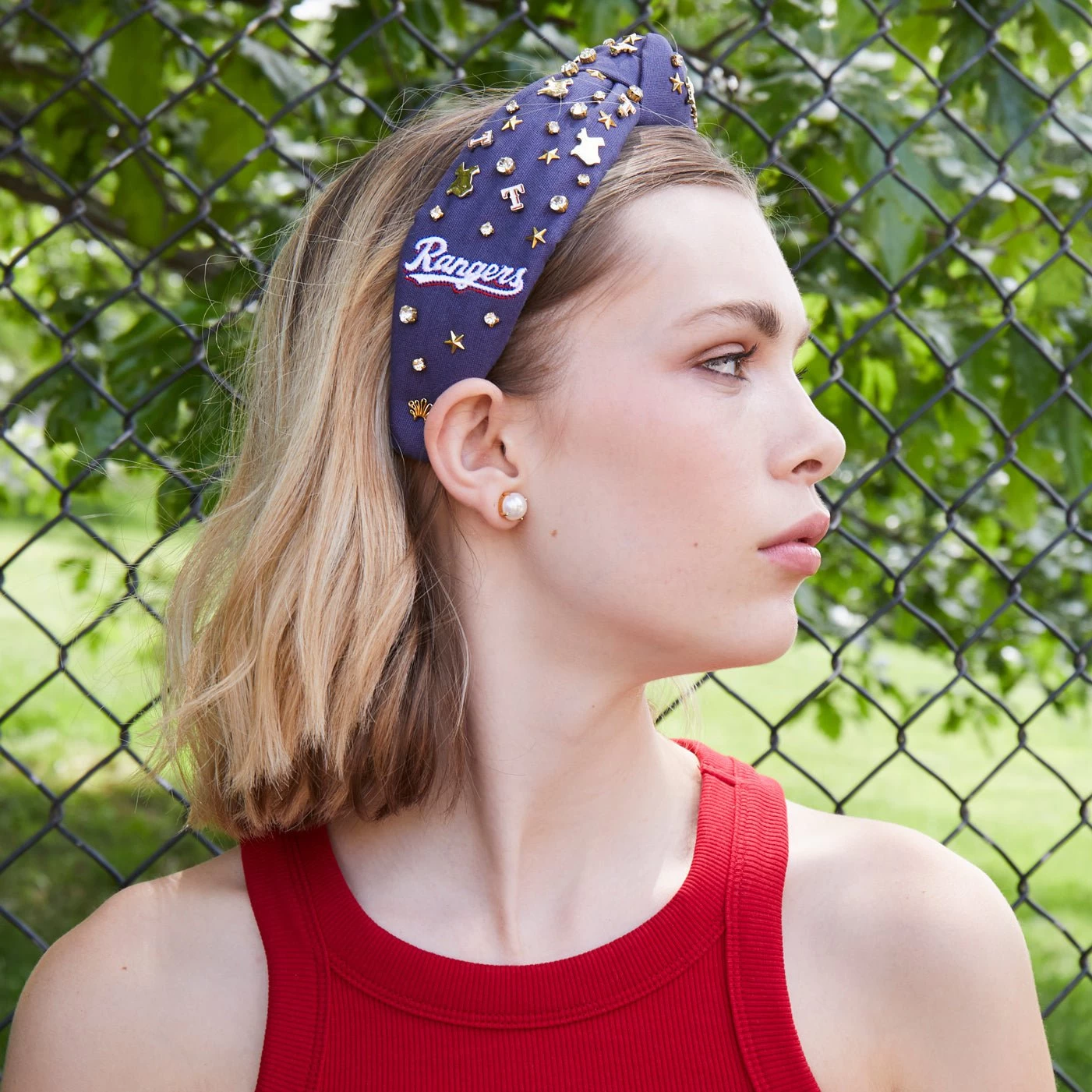 NAVY TEXAS RANGERS EMBELLISHED KNOTTED HEADBAND - Image 4