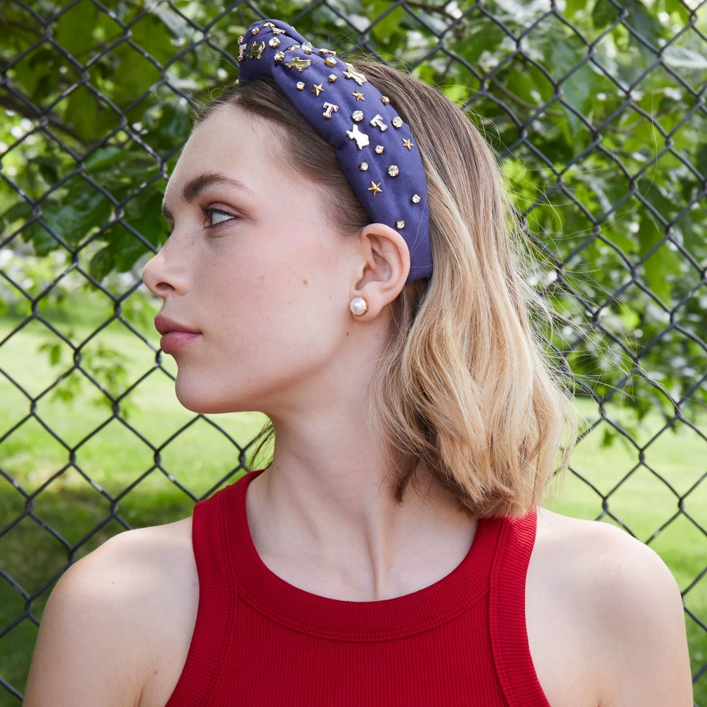 NAVY TEXAS RANGERS EMBELLISHED KNOTTED HEADBAND - Image 2