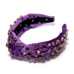 FEBRUARY AMETHYST CANDY JEWELED VELVET KNOTTED HEADBAND