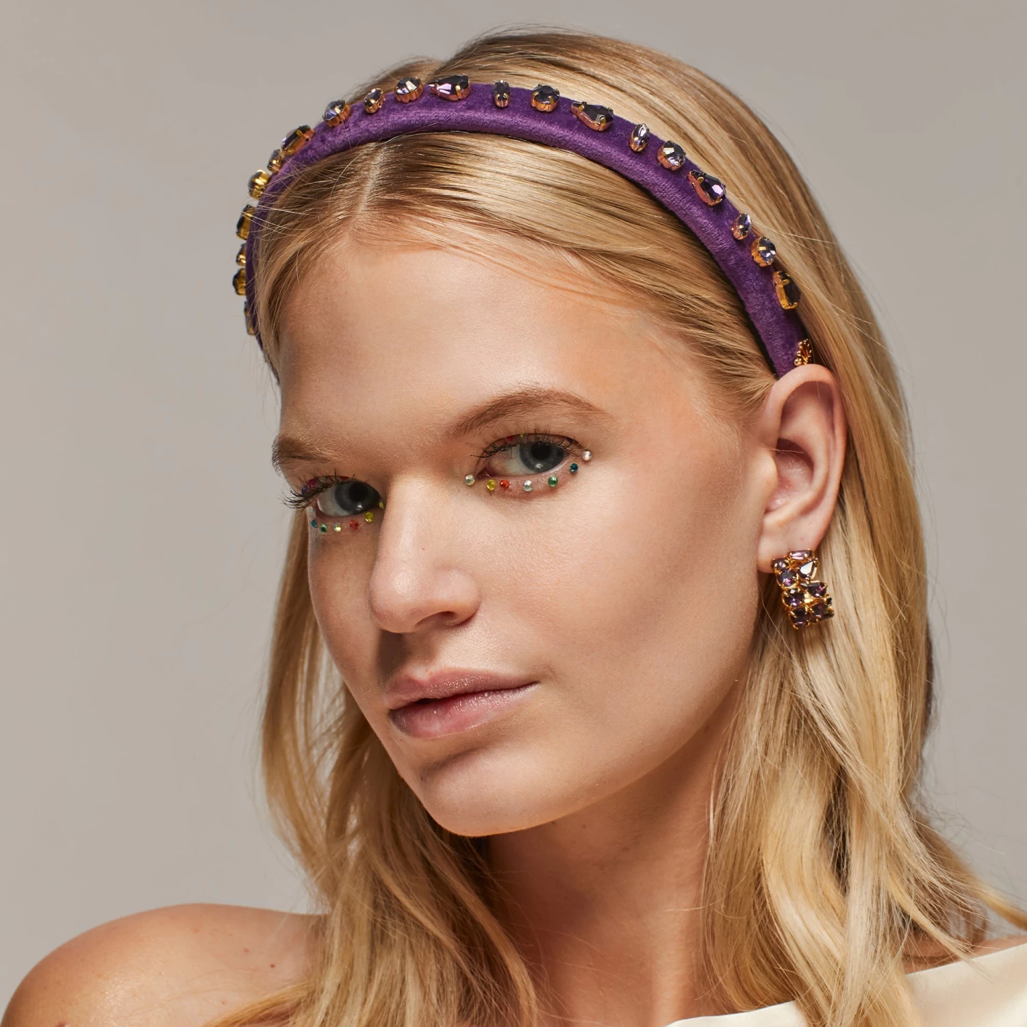 FEBRUARY AMETHYST CANDY JEWELED VELVET GIGI HEADBAND - Image 2