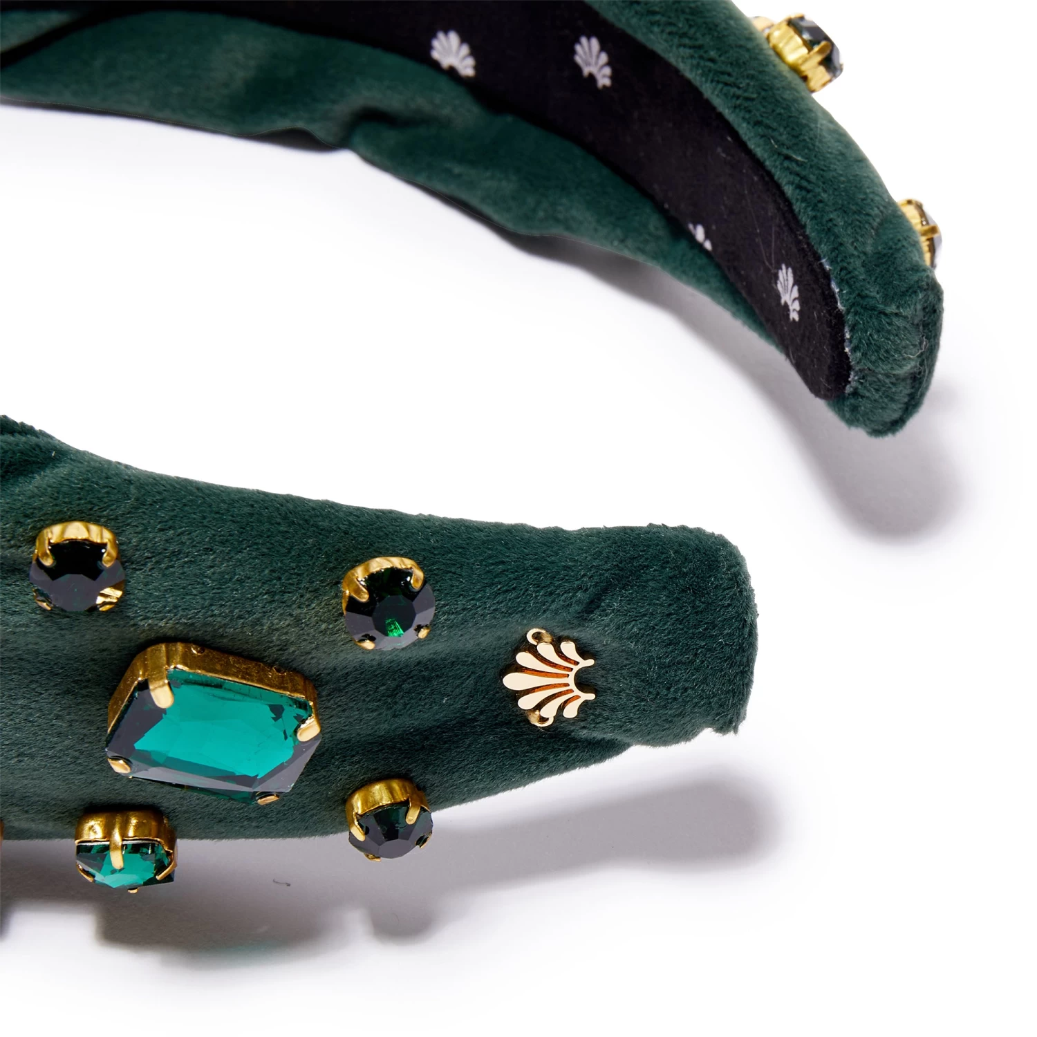 MAY EMERALD RECTANGLE CRYSTAL VELVET KNOTTED HEADBAND - Image 3