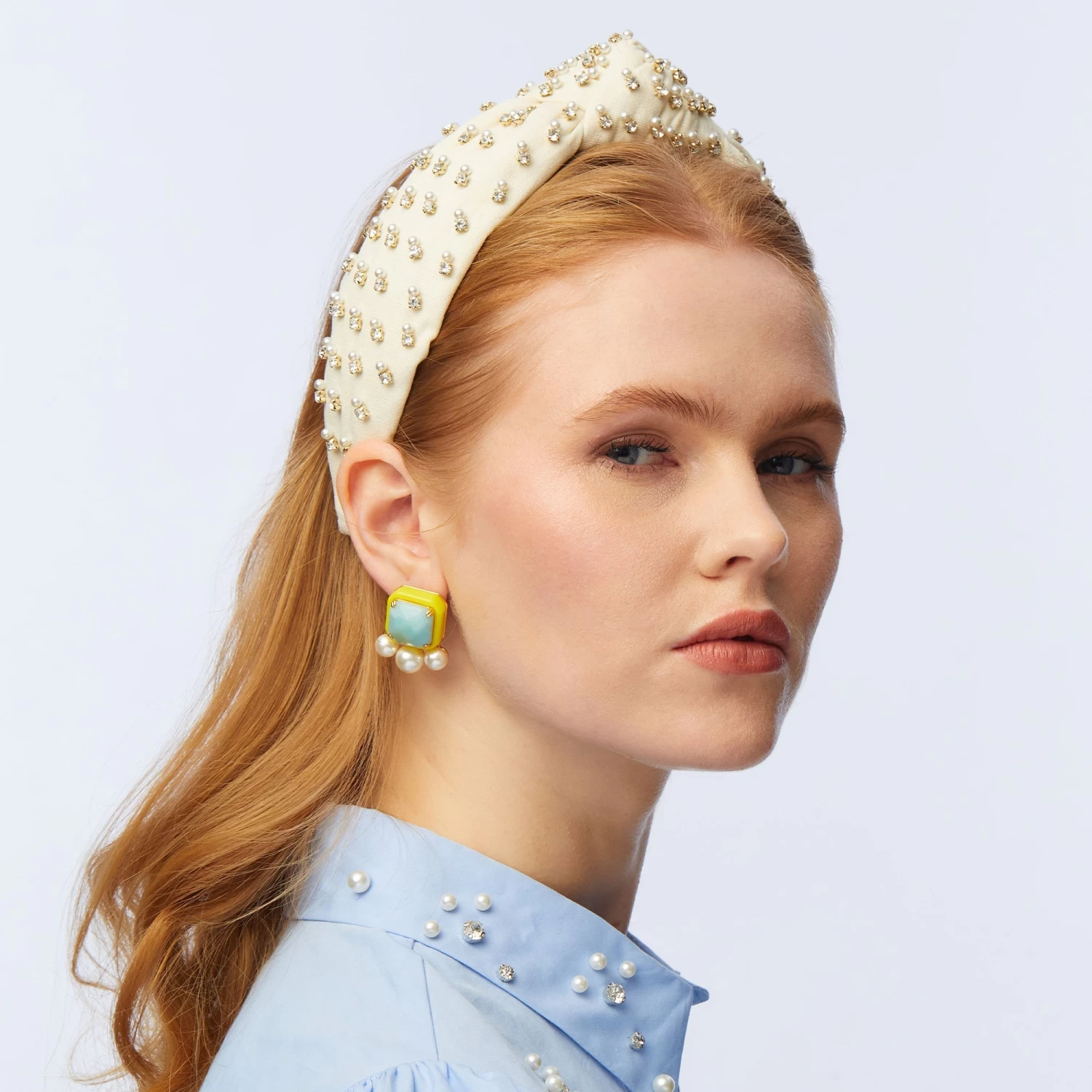 IVORY CRYSTAL EMBELLISHED KNOTTED HEADBAND - Image 4