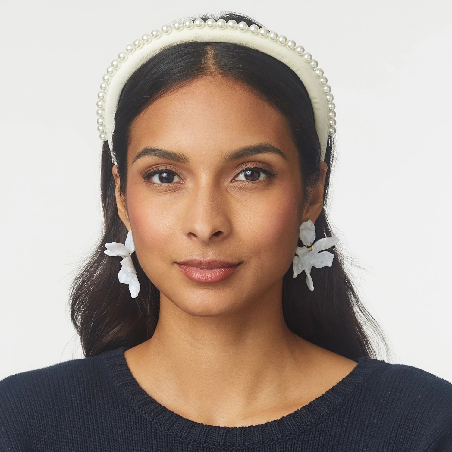 IVORY PEARL EMBELLISHED VELVET GIGI HEADBAND - Image 2