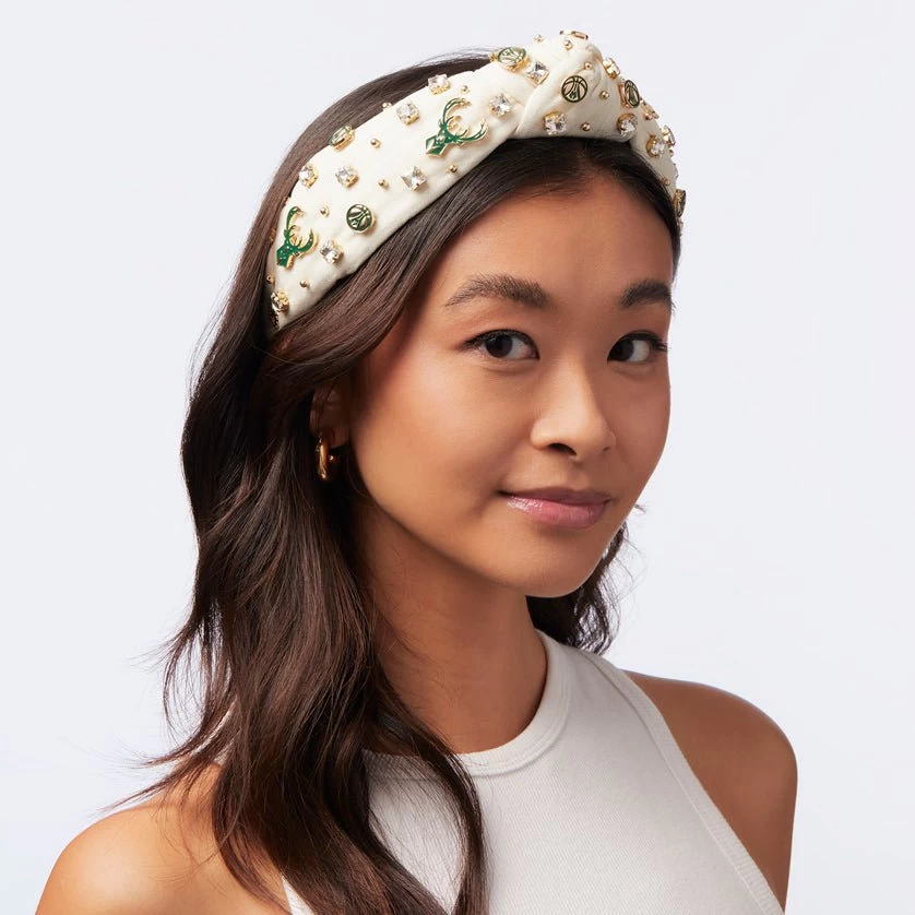 IVORY MILWAUKEE BUCKS EMBELLISHED KNOTTED HEADBAND - Image 2