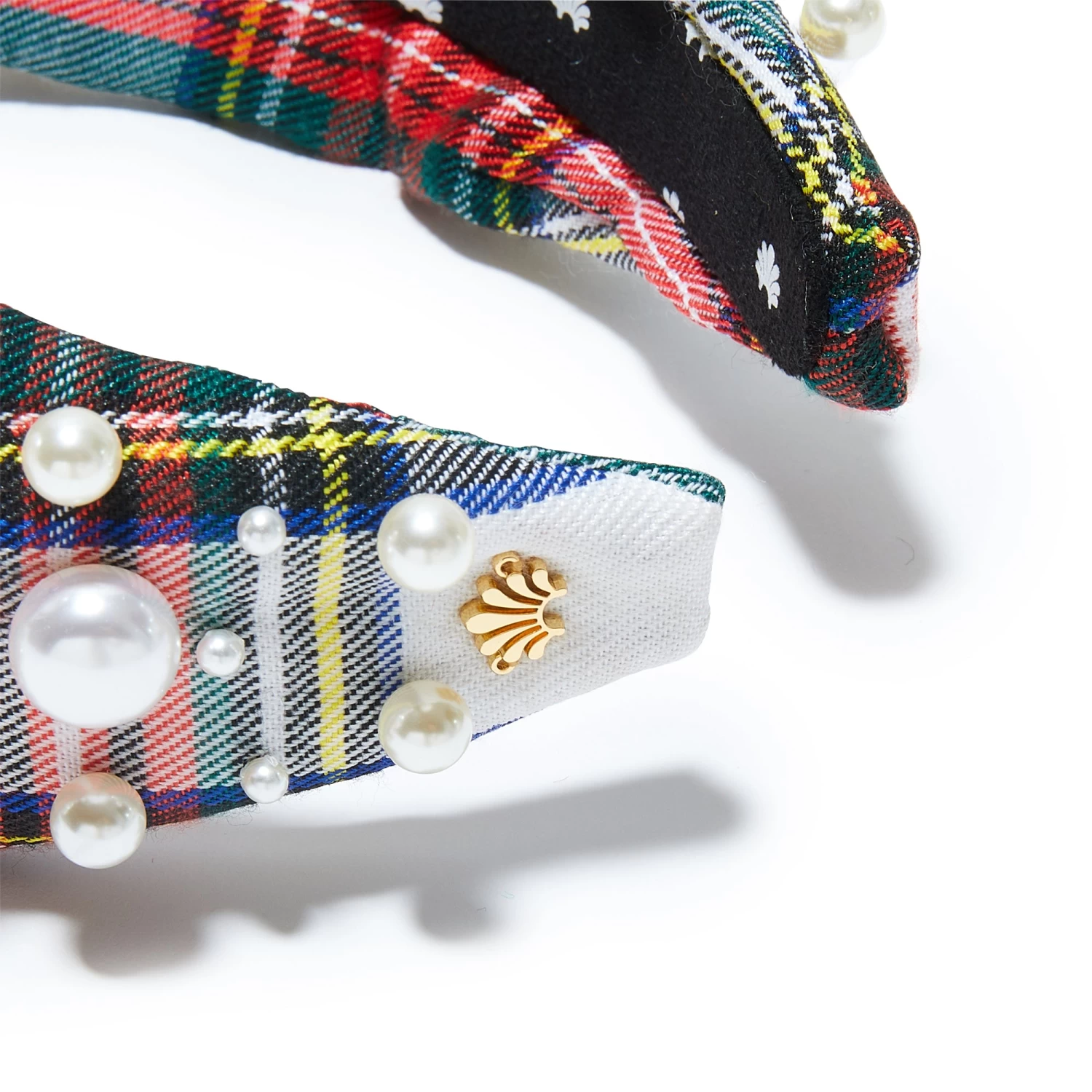 IVORY PLAID MULTI PEARL PLAID KNOTTED HEADBAND - Image 3