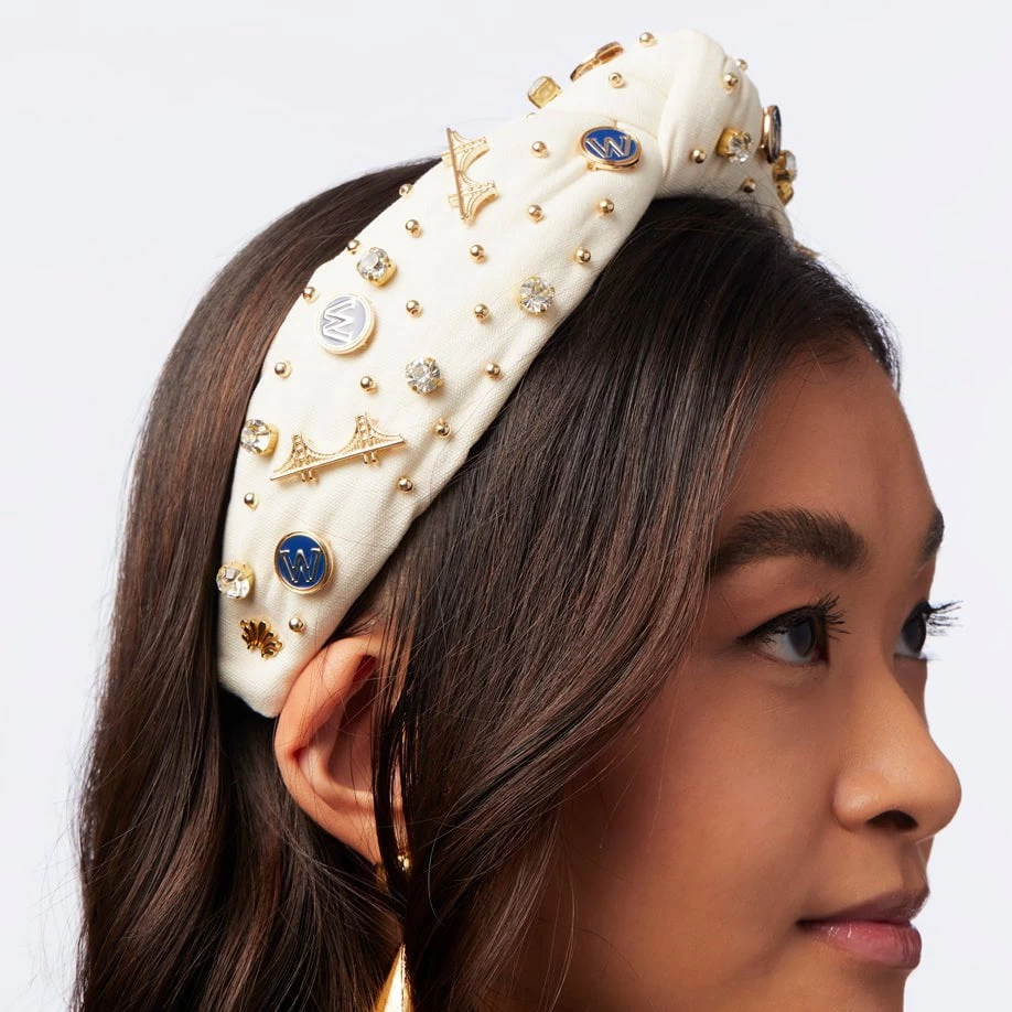 IVORY GOLDEN STATE WARRIORS EMBELLISHED KNOTTED HEADBAND - Image 6