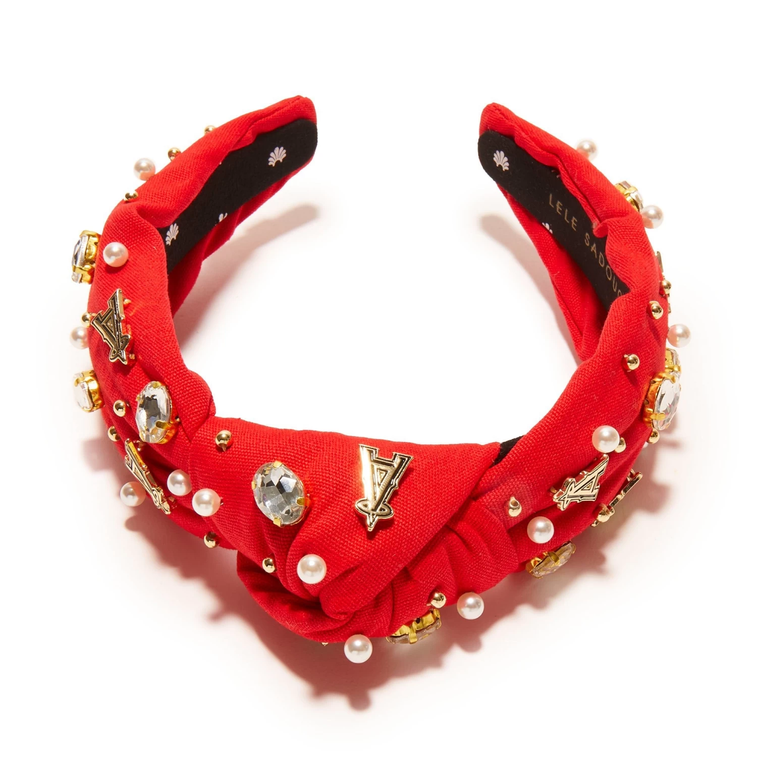RED LOS ANGELES ANGELS EMBELLISHED KNOTTED HEADBAND - Image 5