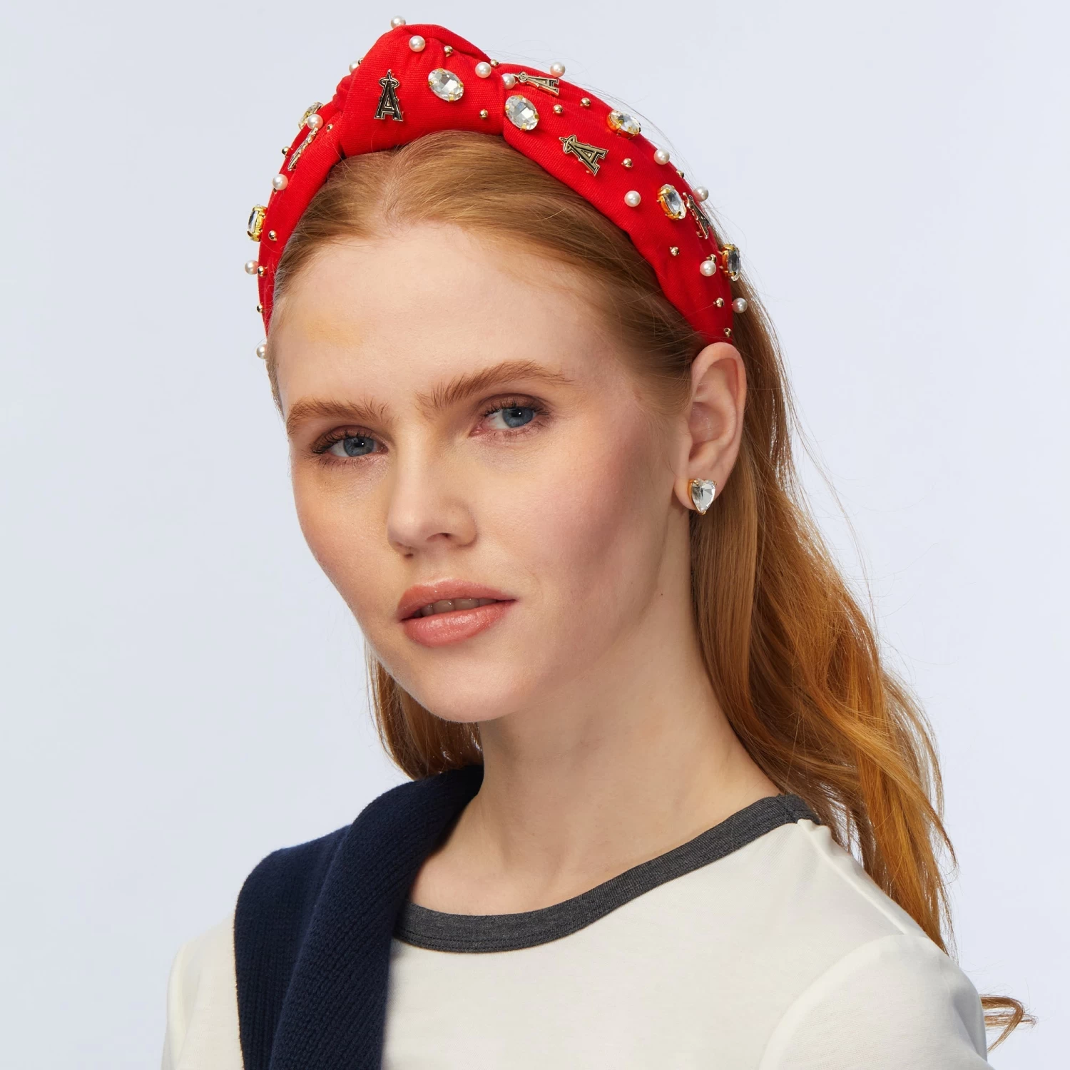 RED LOS ANGELES ANGELS EMBELLISHED KNOTTED HEADBAND - Image 2