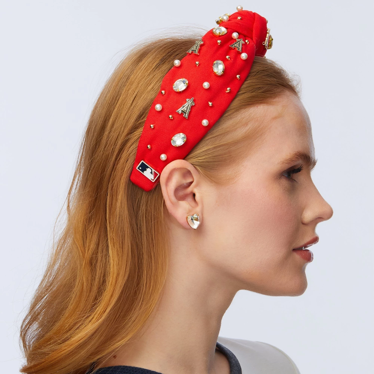 RED LOS ANGELES ANGELS EMBELLISHED KNOTTED HEADBAND - Image 4