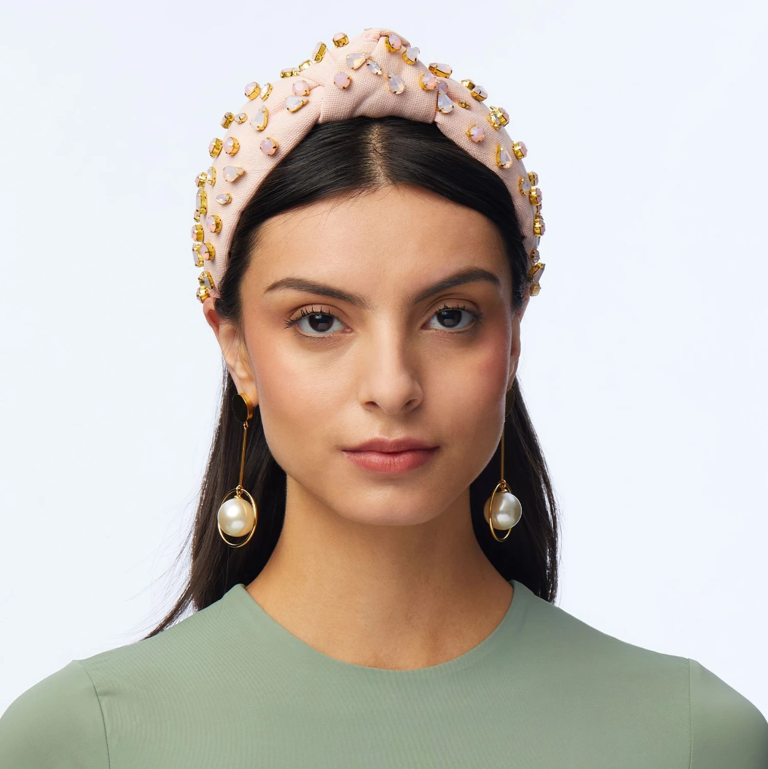 ROSEWATER MIXED CRYSTAL WOVEN KNOTTED HEADBAND - Image 2