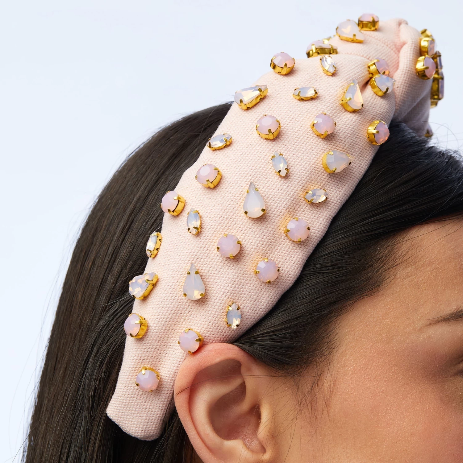 ROSEWATER MIXED CRYSTAL WOVEN KNOTTED HEADBAND - Image 4