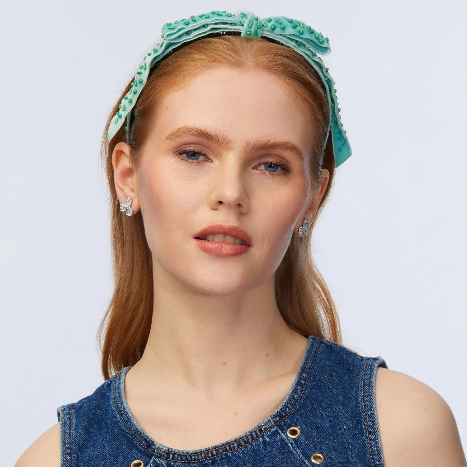 TURQUOISE EMBELLISHED BARDOT SLIM RIBBON HEADBAND - Image 2