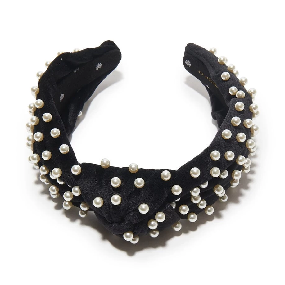 JET PEARL VELVET KNOTTED HEADBAND - Image 4