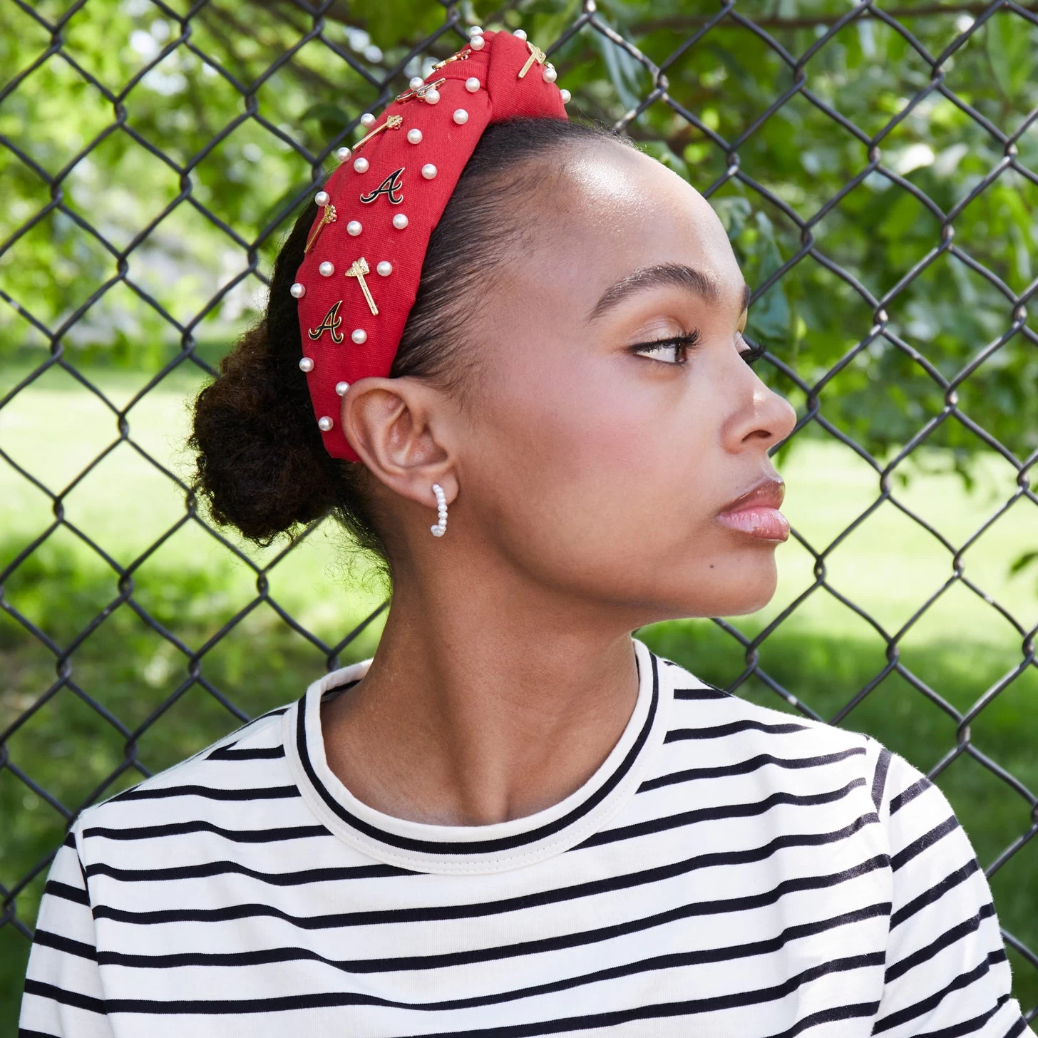 RED ATLANTA BRAVES EMBELLISHED KNOTTED HEADBAND - Image 6