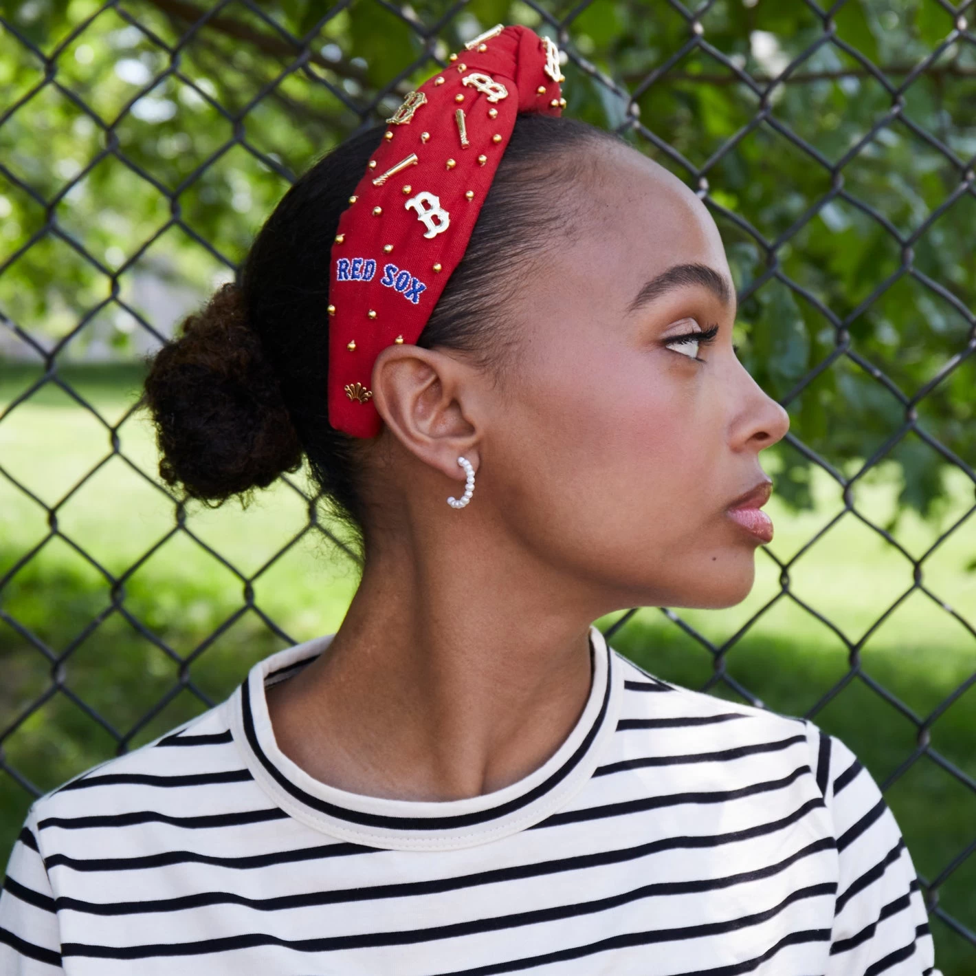 RED BOSTON RED SOX EMBELLISHED KNOTTED HEADBAND - Image 2