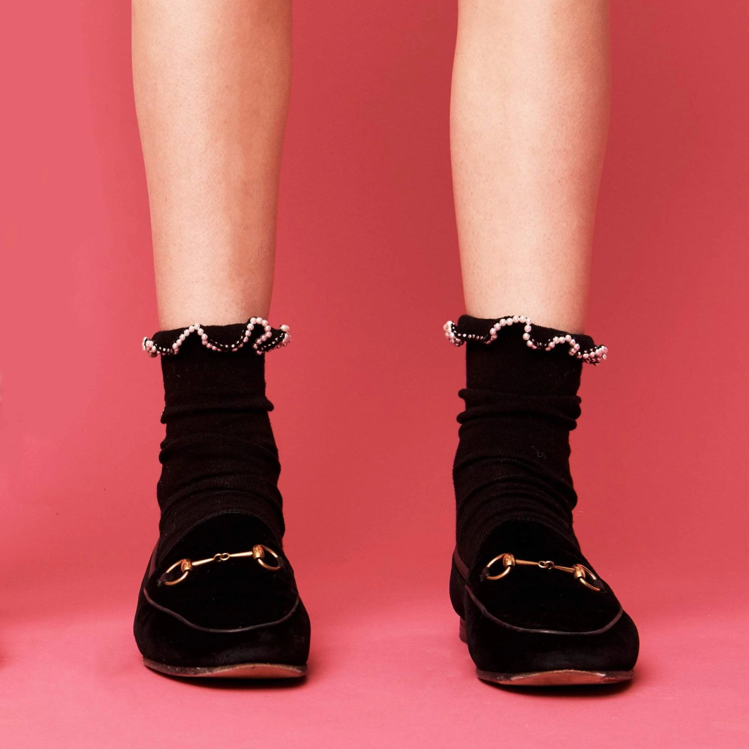 BLACK AND WHITE SET OF 2 BLACK TIE RUFFLE SOCKS - Image 4