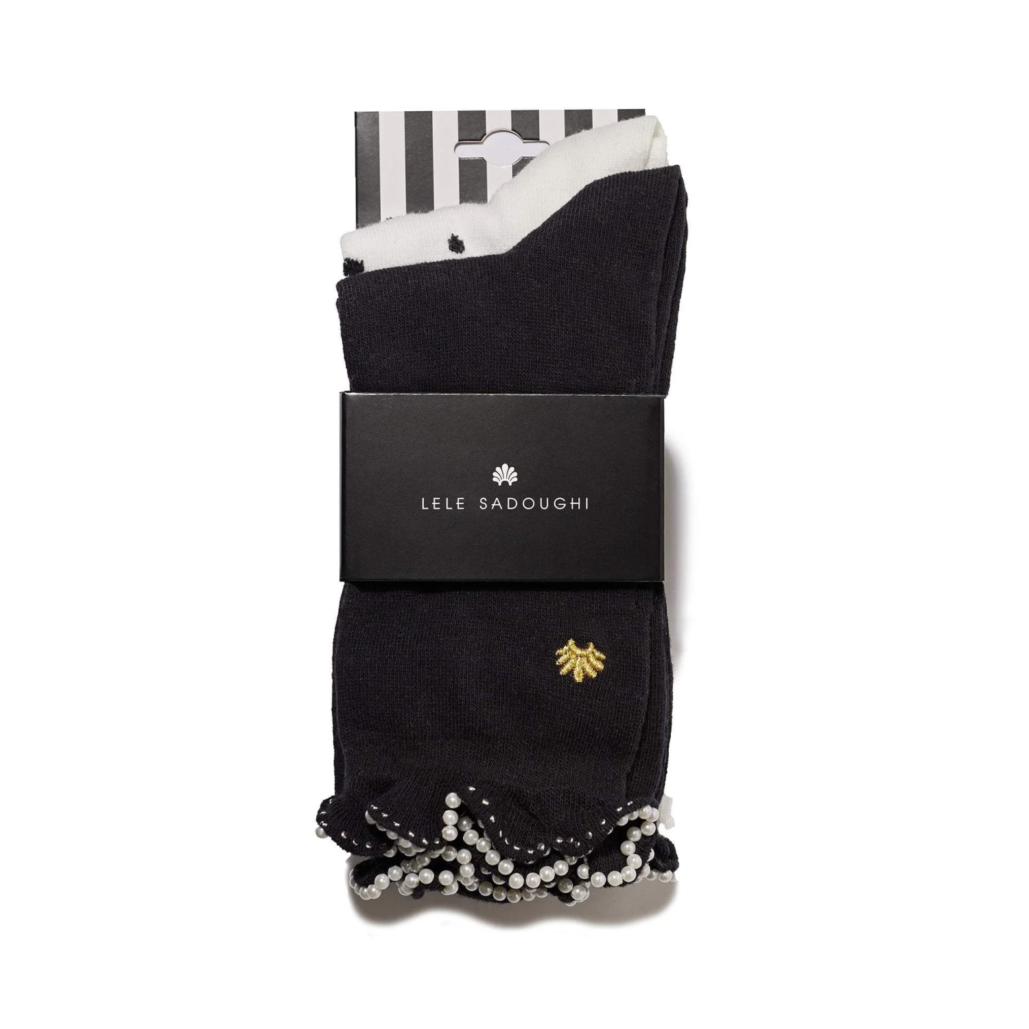 BLACK AND WHITE SET OF 2 BLACK TIE RUFFLE SOCKS - Image 3