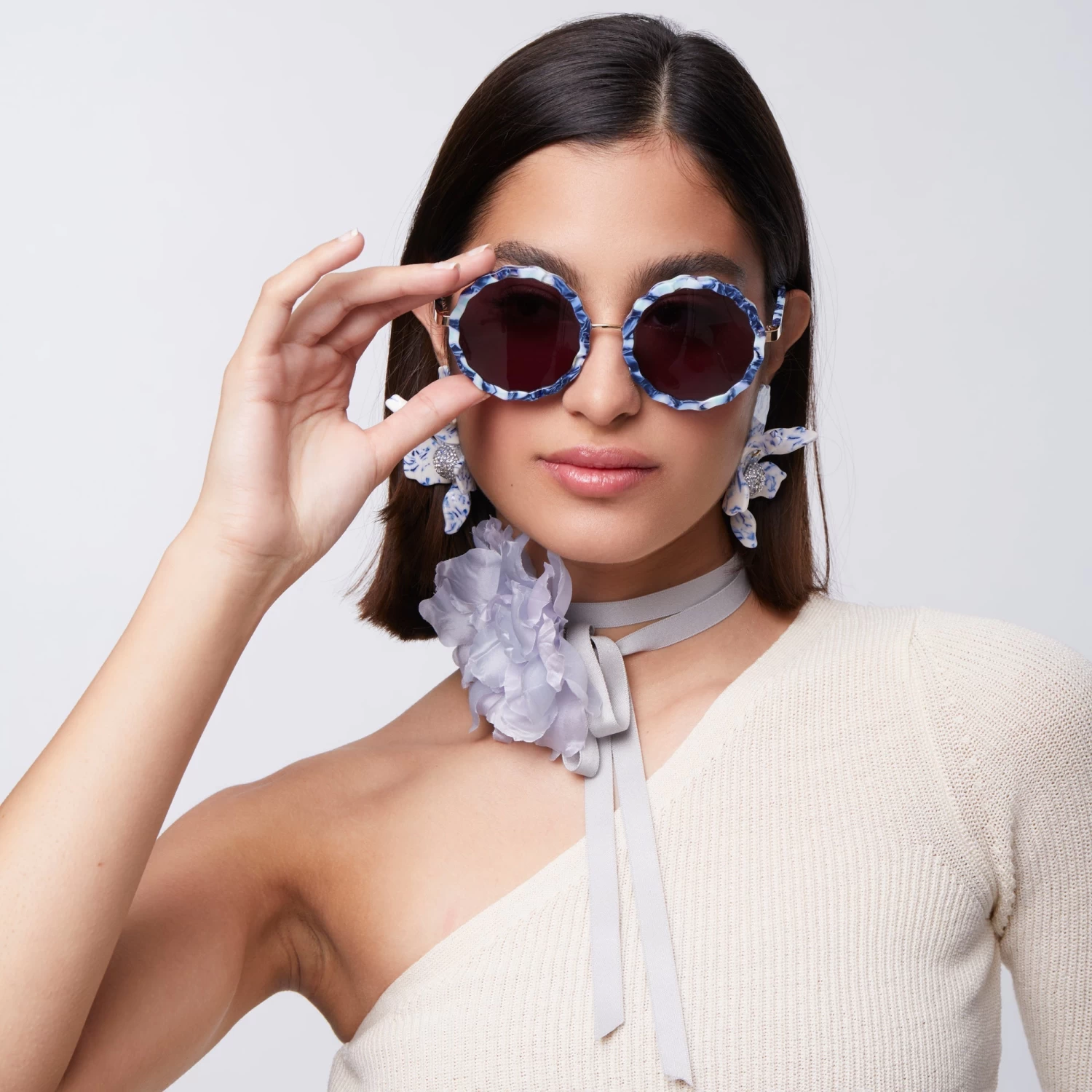 POWDER BLUE SILK MAGNOLIA FLOWER CHOKER/BROOCH - Image 2