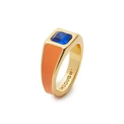 APRICOT AQUA JEWELED SIGNET RING